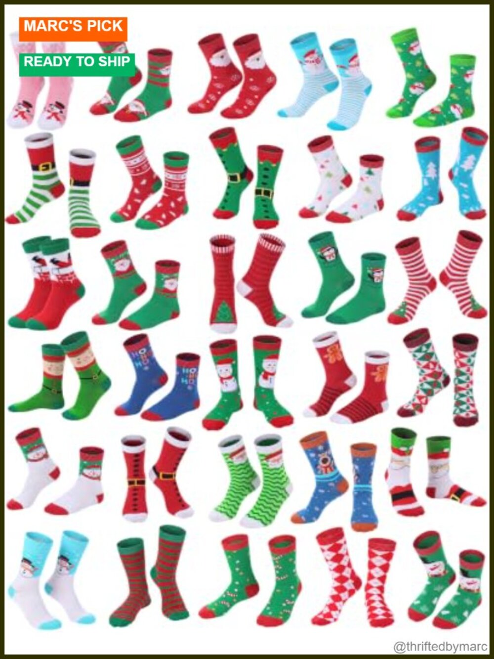 30 Pairs Christmas Socks Polyester Cotton Crew Unisex